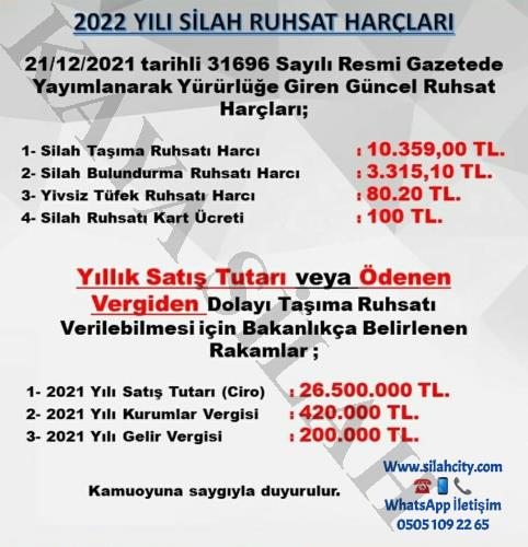 2022 YILI SİLAH RUHSAT HARÇLARI