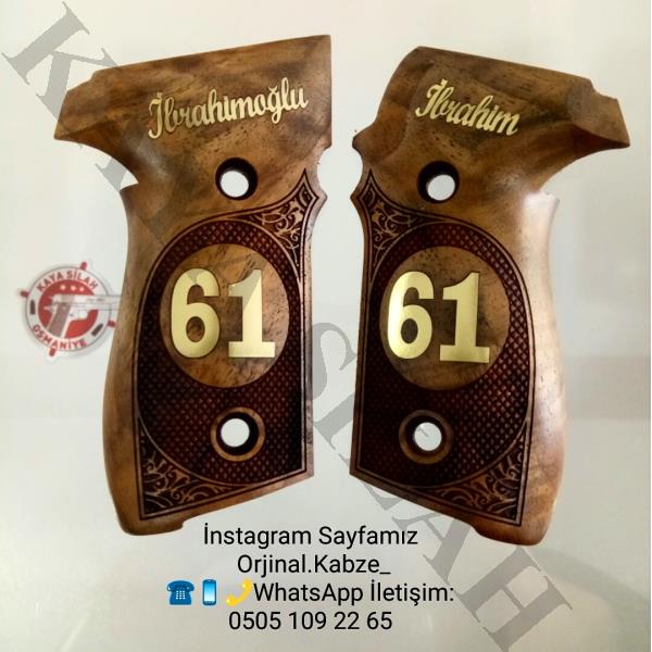 Sig Sauer P229 İçin Kişiye Özel Sarı İşlemeli Ceviz Kabze